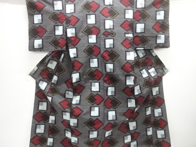 アンティーク　木綿本場久留米絣　幾何学模様単衣着物